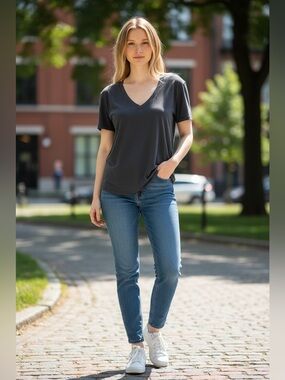 Ramy Brook Charcoal Gray V-Neck Short Sleeve Tee Top Size Small